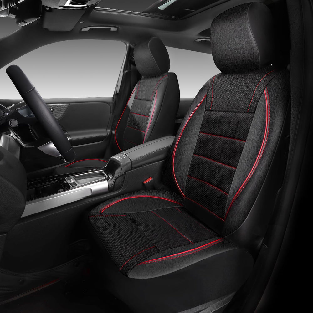 CAR PASS Mesh Leather Car Seat Covers Full Set,Breathable Mesh Faux Leather S...