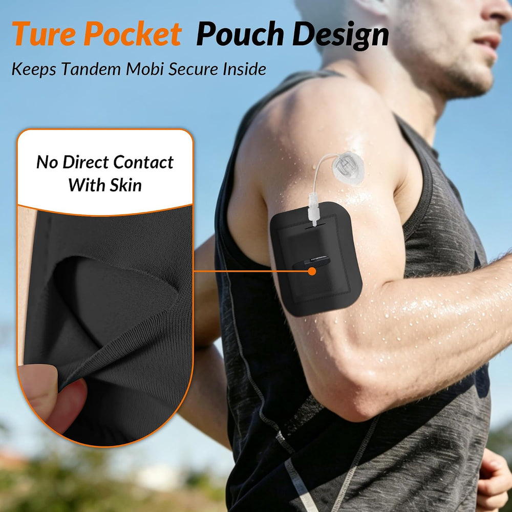 20 Pack Tandem Mobi Adhesive Sleeve, Amolyfe Upgraded On-Body Pocket, Black