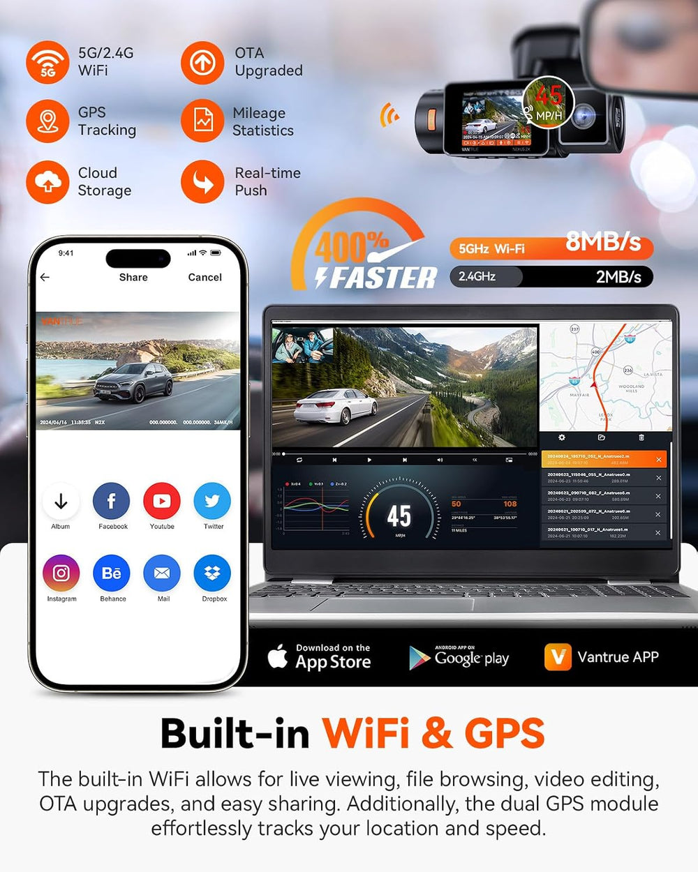 Vantrue N2X 2.7K Dash Cam Front and Inside, STARVIS 2 PlatePix Car Camera