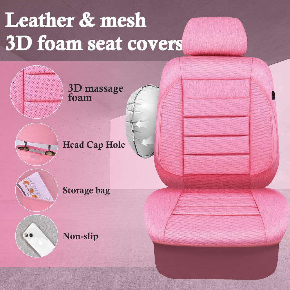 CAR PASS Pink Leather Seat Covers Full Set Universal Water Resistant 3D Foam ...