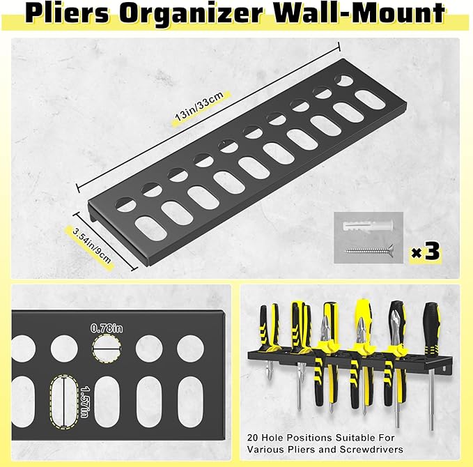 Wall Mount Screwdriver Organizer, Pliers Holder, Hammer Rack, Metal Storage (...
