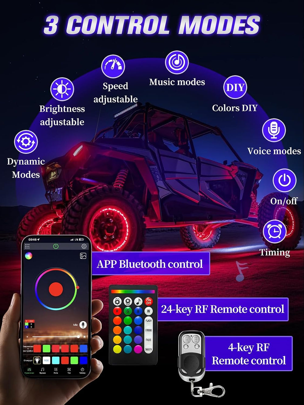 10 Pods RGB LED Rock Lights with APP/RF Remote Control High Brights Waterproo...