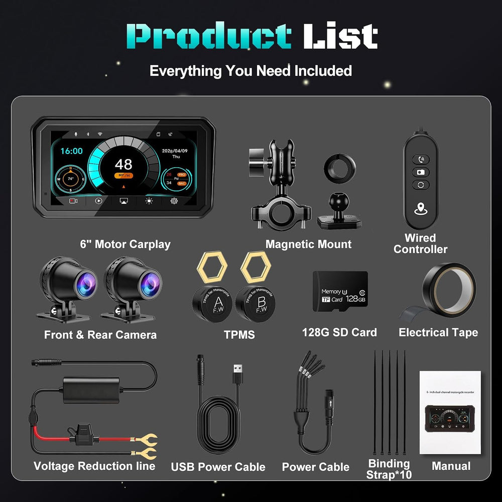 2026 LBW 6" Portable Motorcycle CarPlay GPS(Includes 128G SD), with Wire...