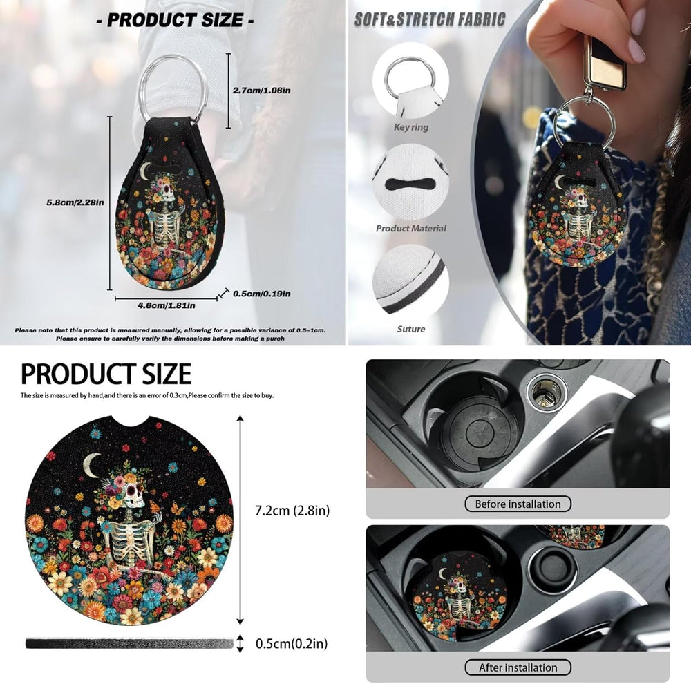 Skeleton Floral Print Full Set Automotive Seat Covers Moon Print Front & ...