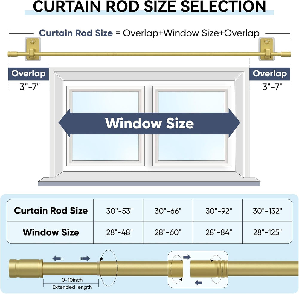 2.0 Upgraded No-Drill Curtain Rod for Windows 66 to 120 inches – Renter-Frien...