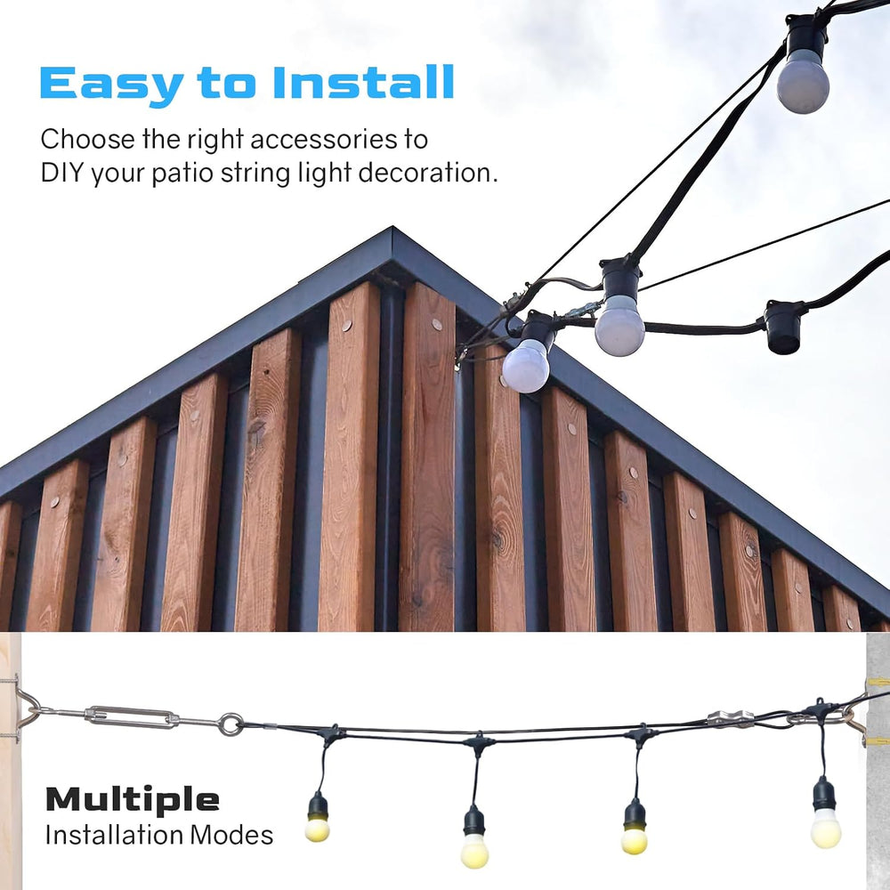 NEREUS String Light Hanging Kit with 200FT Black Vinyl Coated Wire Rope