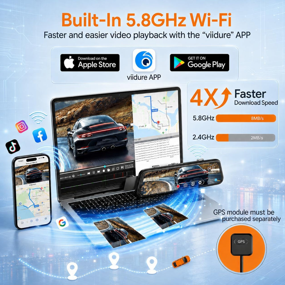 4K Mirror Triple Dash Cam for Cars, Dashcam Rearview with Night Vision WiFi