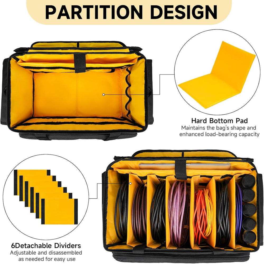 Large DJ Equipment Bag with 6 Detachable Dividers,DJ Cable File Bag with Lapt...