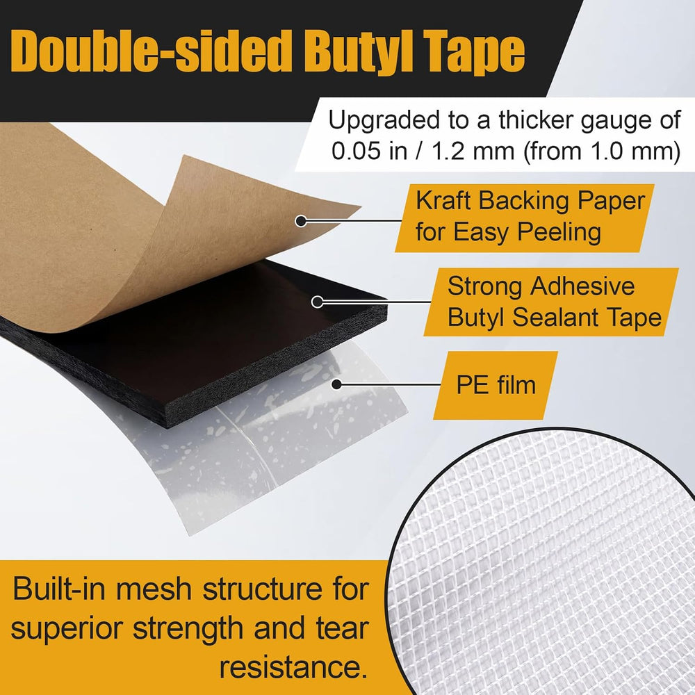 2 Pack 1in x 50ft Butyl Tape Double Sided, 47mil Thick, Black