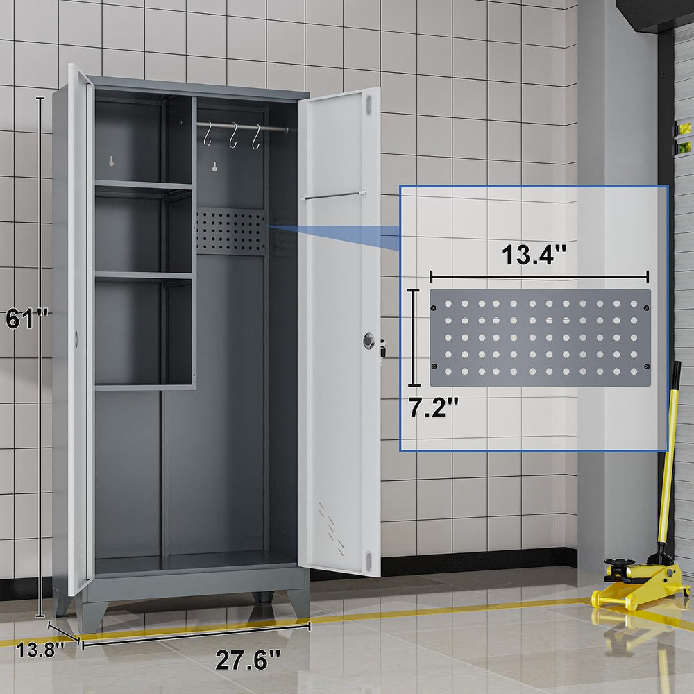 61" Metal Storage Cabinet with Lockable Doors, Cleaning Supply Cabinet w...