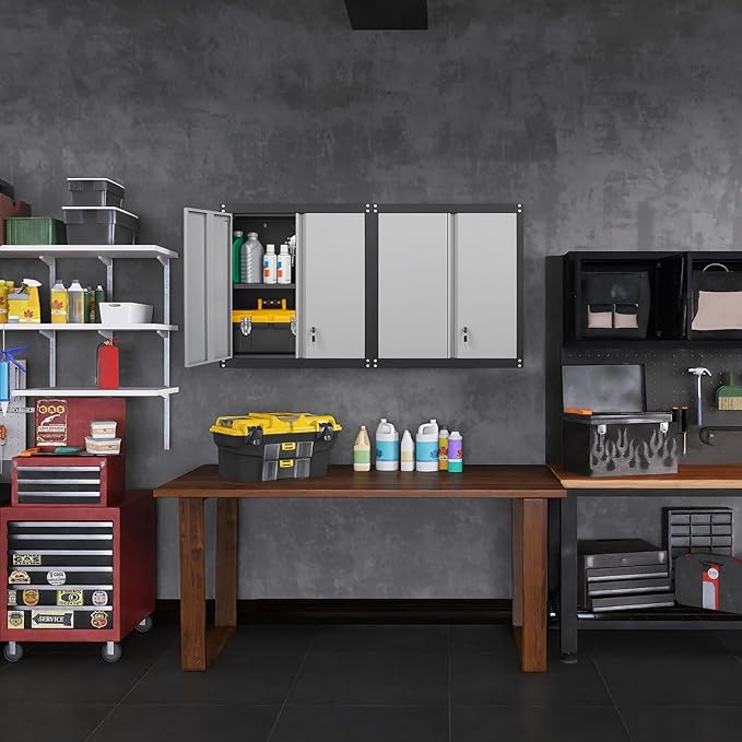 GREATMEET Lockable Storage Cabinet, Metal Garage Storage Cabinets, Metal Wall