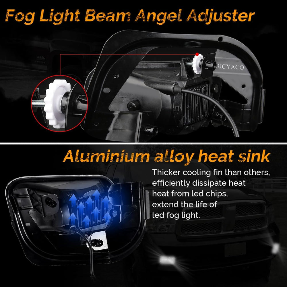 BICYACO DOT LED Fog Light for Dodge Ram 1500 2500 3500 2009-2018, Silver