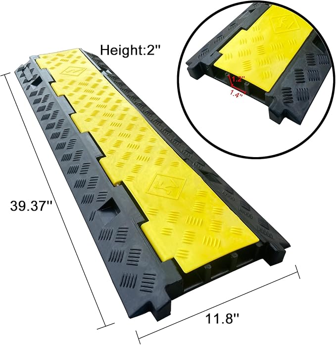 2 Pack Rubber Cable Ramp Hose Cable Protector Ramp 3 Channel 22000Lbs Load