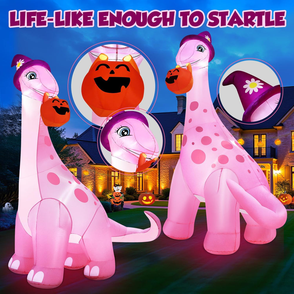 zukakii 13FT Giant Halloween Inflatables Decorations Outdoor Pink Dinosaur, H...
