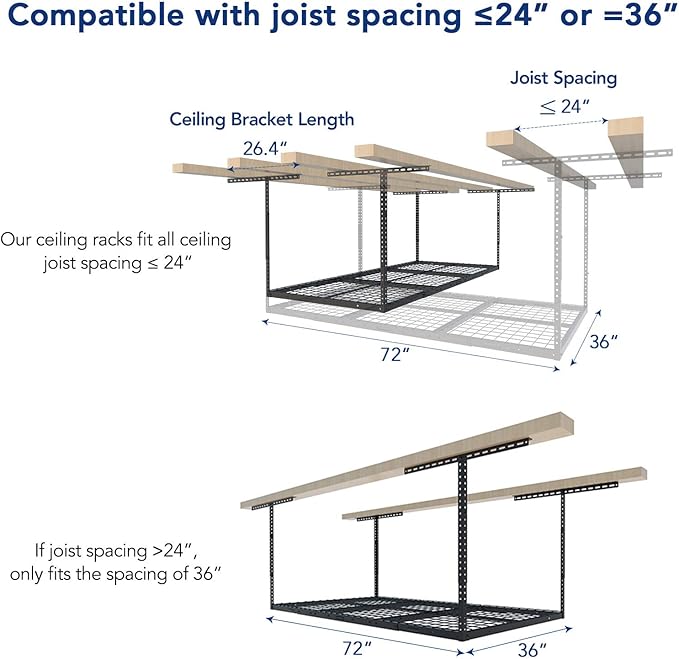 FLEXIMOUNTS 3x6 Overhead Garage Storage Adjustable Ceiling Rack 72" Leng...