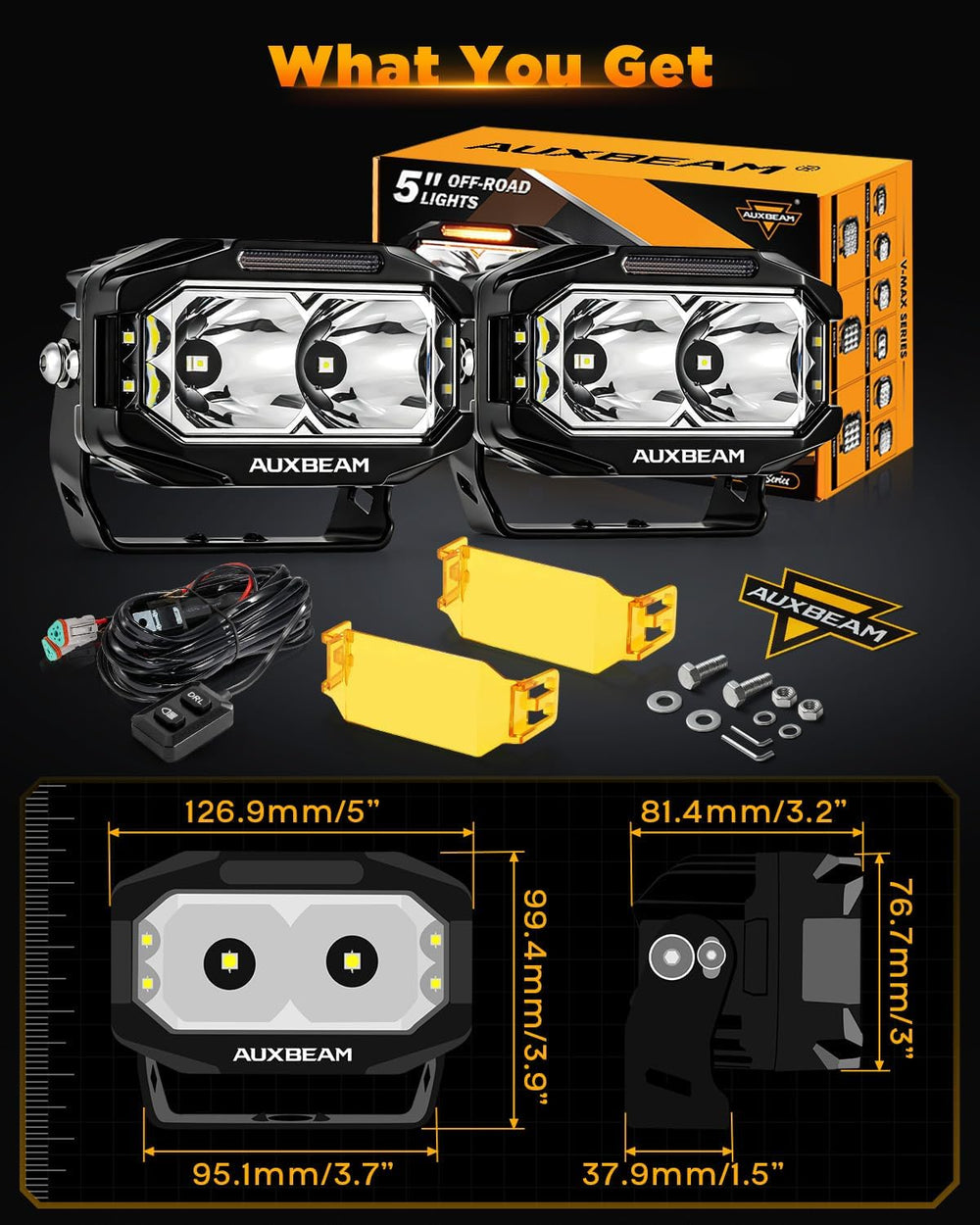 Auxbeam 5'' 138W LED Light Pod, V-MAX 270° Side Shooter Ditch Lights ...