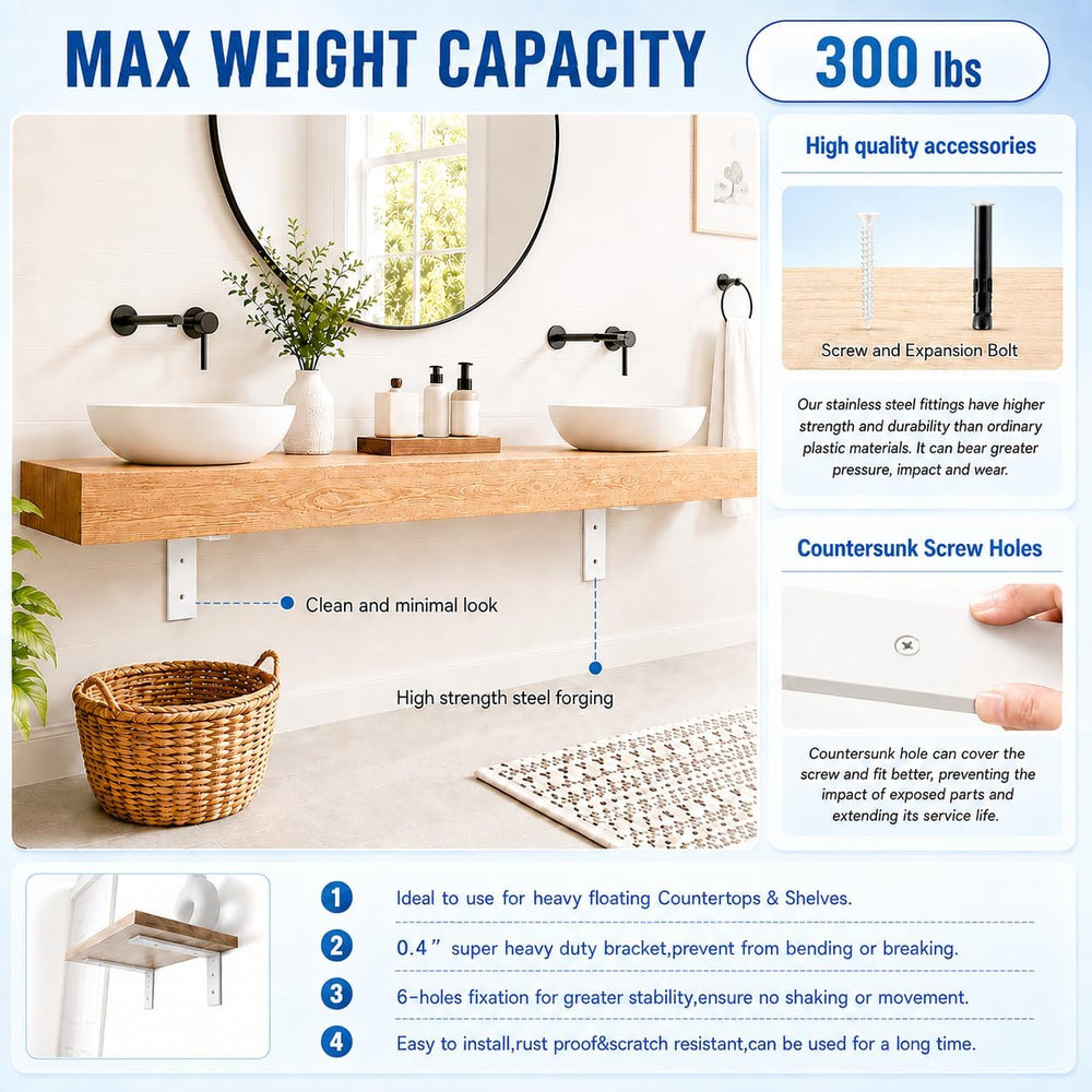 WINKER Countertop Support Bracket 3 Pack Heavy Duty 3/8" Thick Hidden L ...