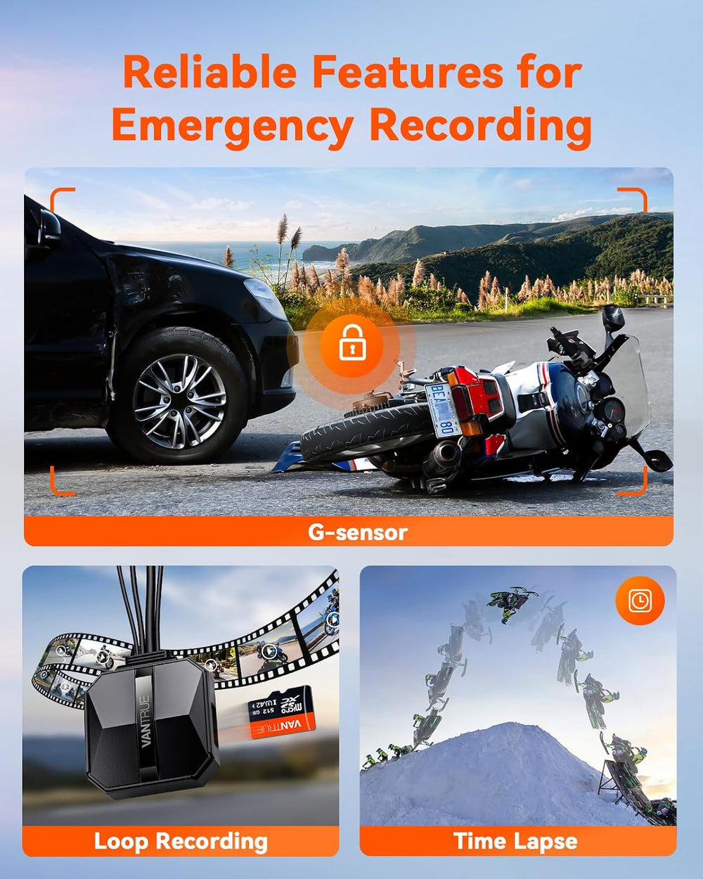 Vantrue F1 Motorcycle 4K Dash Cam Front and Rear, 4K + 1080P Camera
