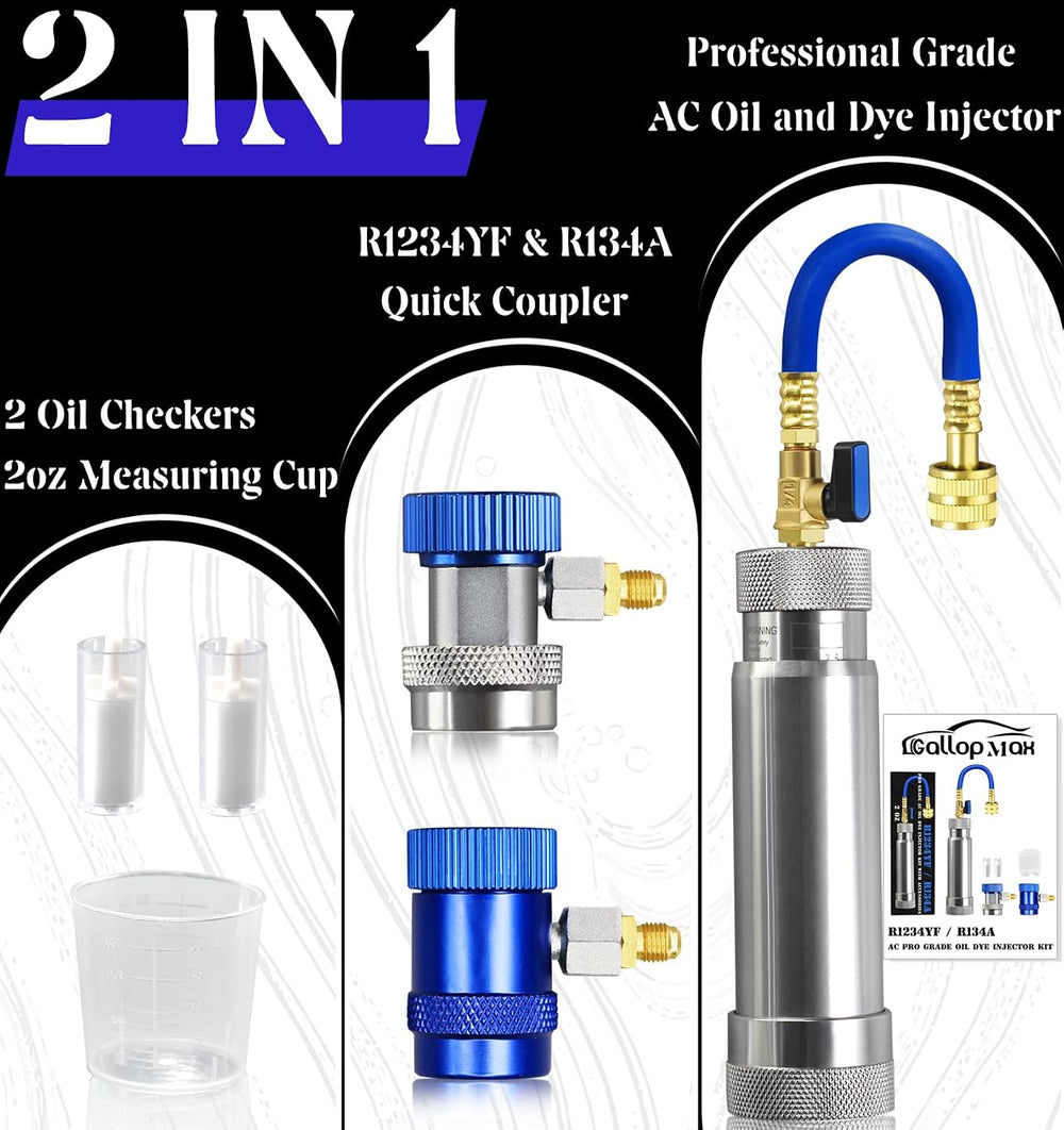 R1234YF & R134A AC Oil Dye Injector Kit with Accessories