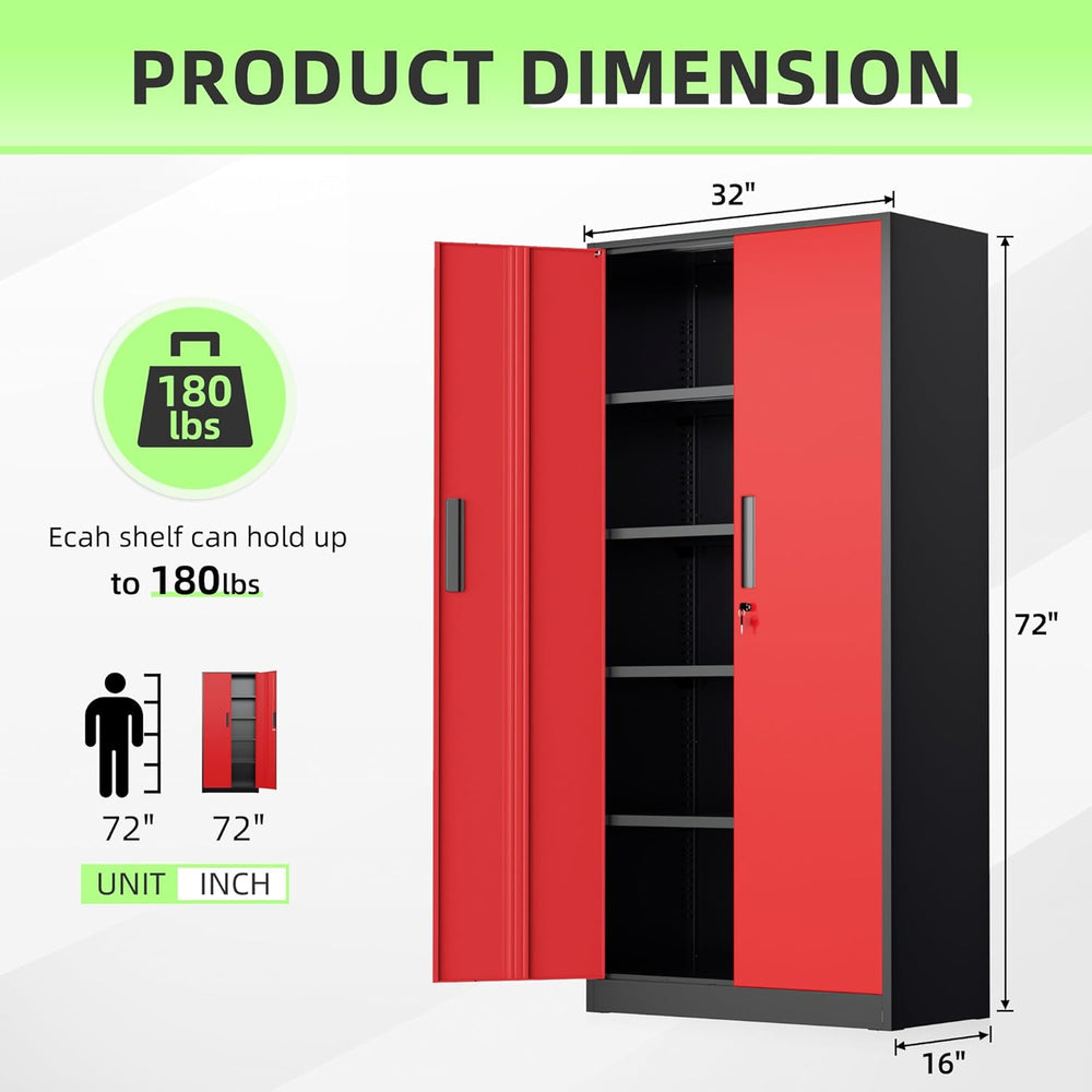 Bonusall 72" Metal Garage Storage Cabinet - 900lbs Heavy Duty Steel Cabi...