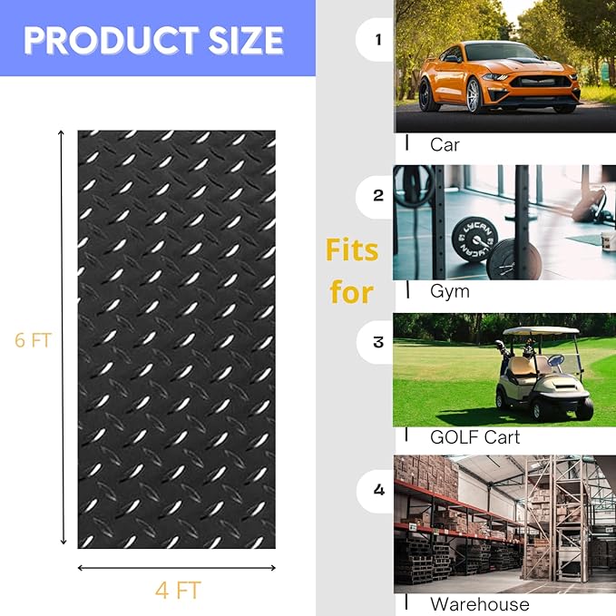 4X6 FT Garage Floor Mat， 2.5 Inch Thickened Diamond Plate Flooring Roll