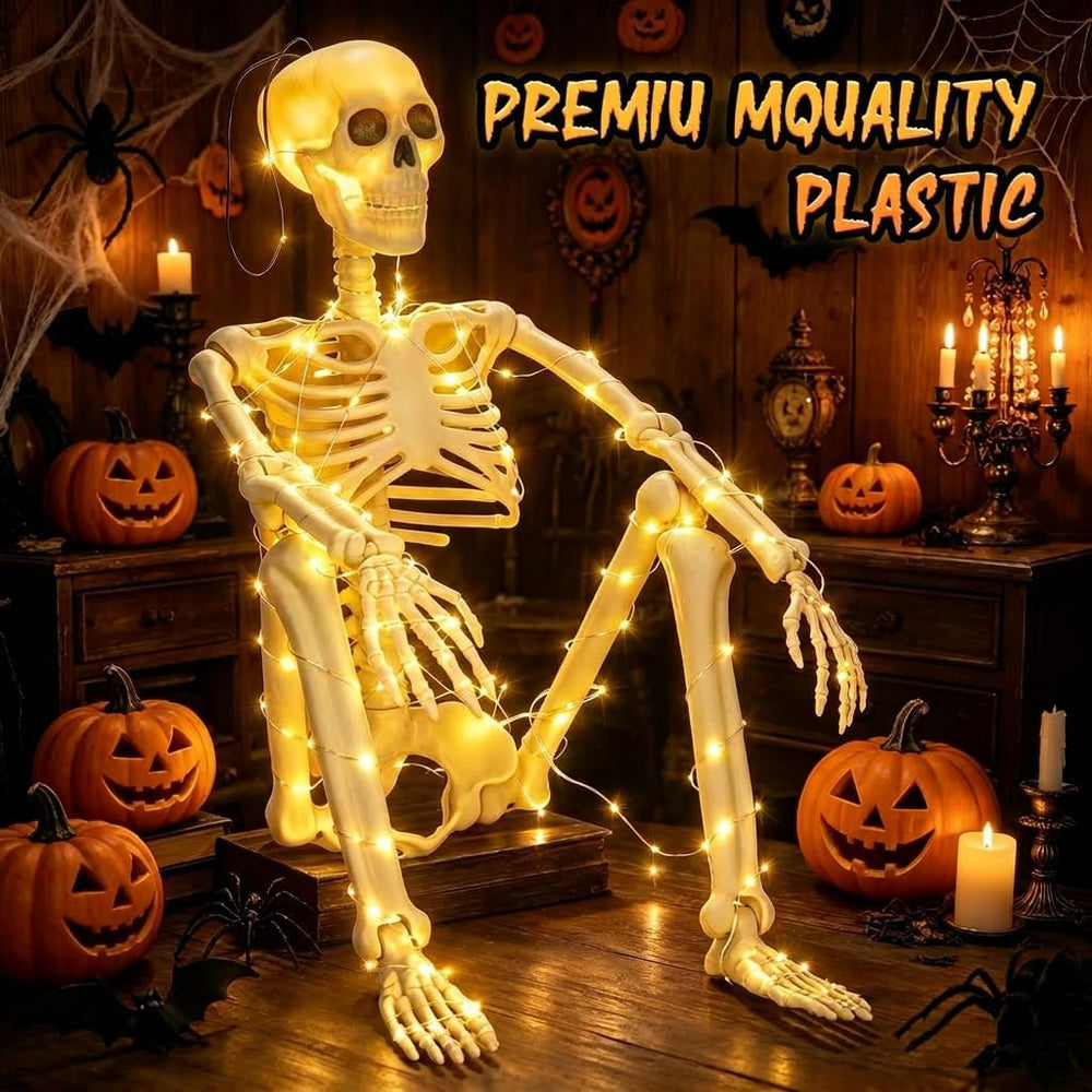HBSTK 2 Pack 36 Inches 300 LED Light Up Halloween Skeleton Full Body Posable ...