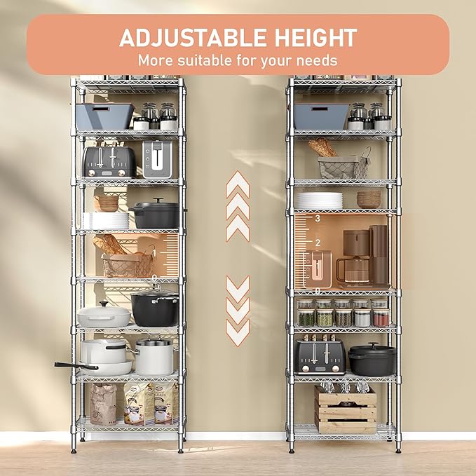 8 Tier 2000 lbs Storage Rack Metal Wire Shelving Unit, Storage Standing Shelf