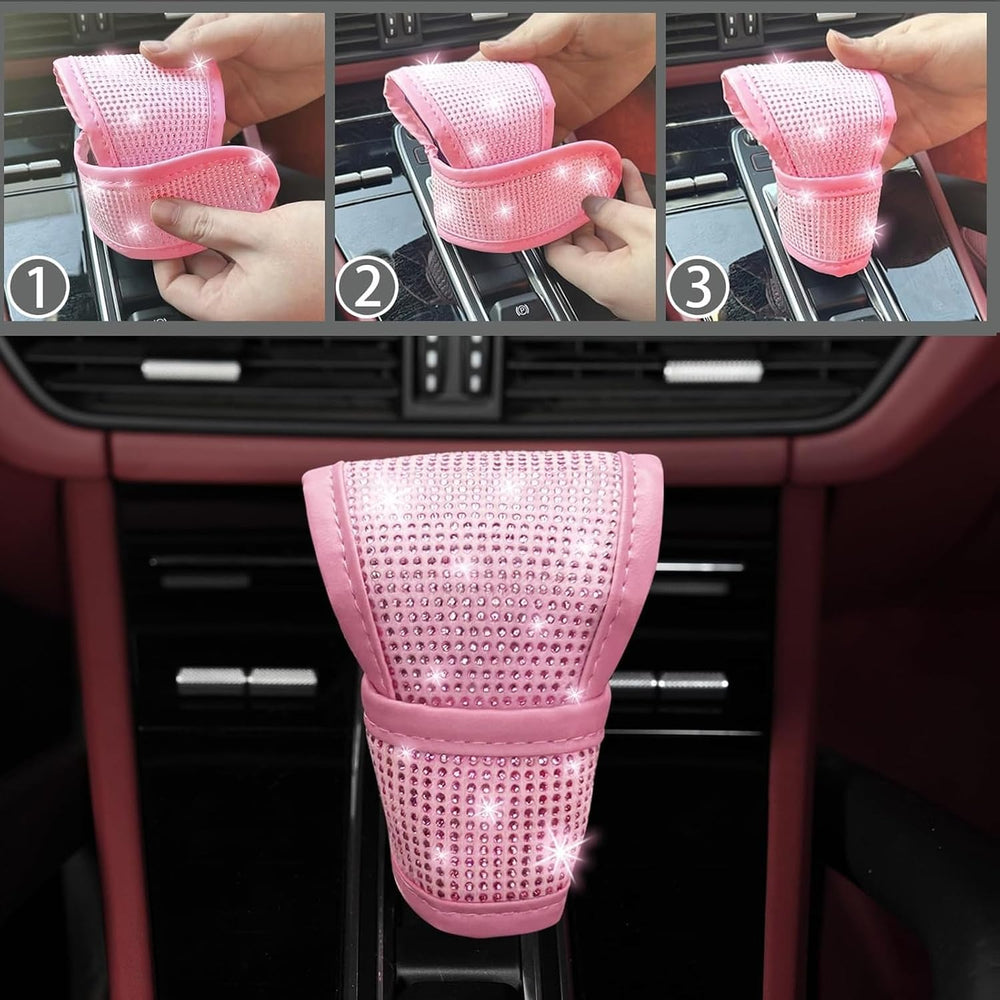 30 Pcs Pink Bling Car Accessories Set for Women, Pink Steering Wheel Cover Se...