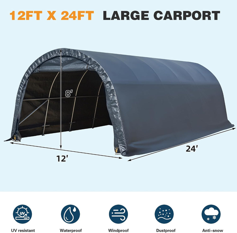 12x24FT Heavy Duty Carport, Portable Garage with Reinforced All-Steel Frame a...