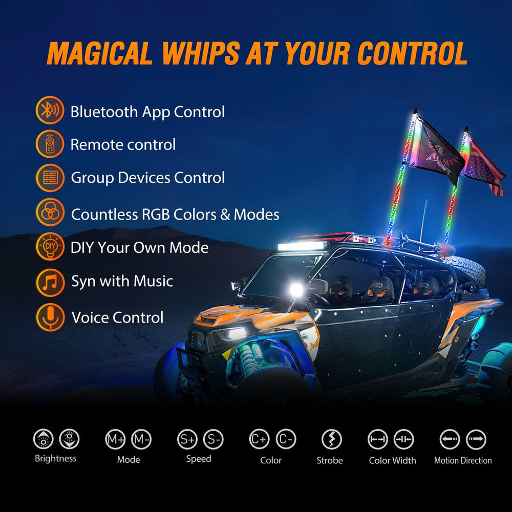 Nilight 2PCS 4FT RGB LED Whip Lights APP & Remote Control, DIY Lighted Whip