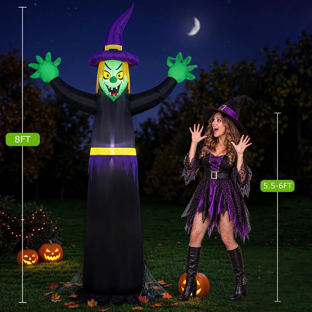 8FT Double-Sided Halloween Inflatable Witch & Ghost Blow Up