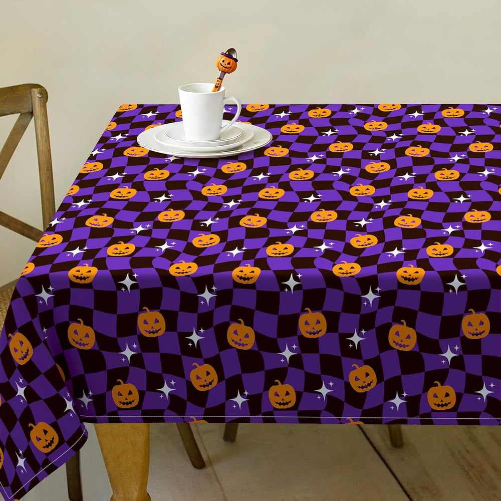 Halloween Pumpkin Checkerboard Rectangle Kitchen Tablecloth 60x120 Inch