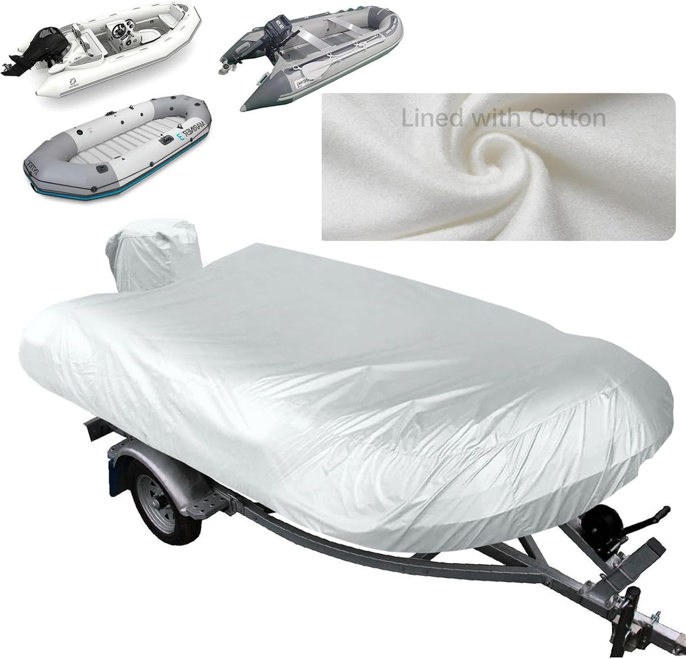 1200D Inflatable Boat Cover 9-10ft with Lining,Motor Cover&Storage Net