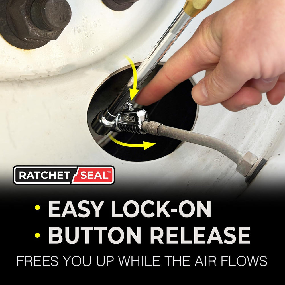 Chuck Mates Dually Tire Inflator Extension, Locking Air Chuck for RV, Semi