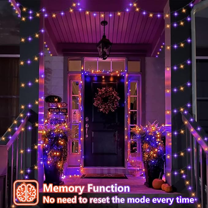 YEGUO 165ft 500 LED Halloween Lights Outdoor Waterproof, Orange and Purple St...