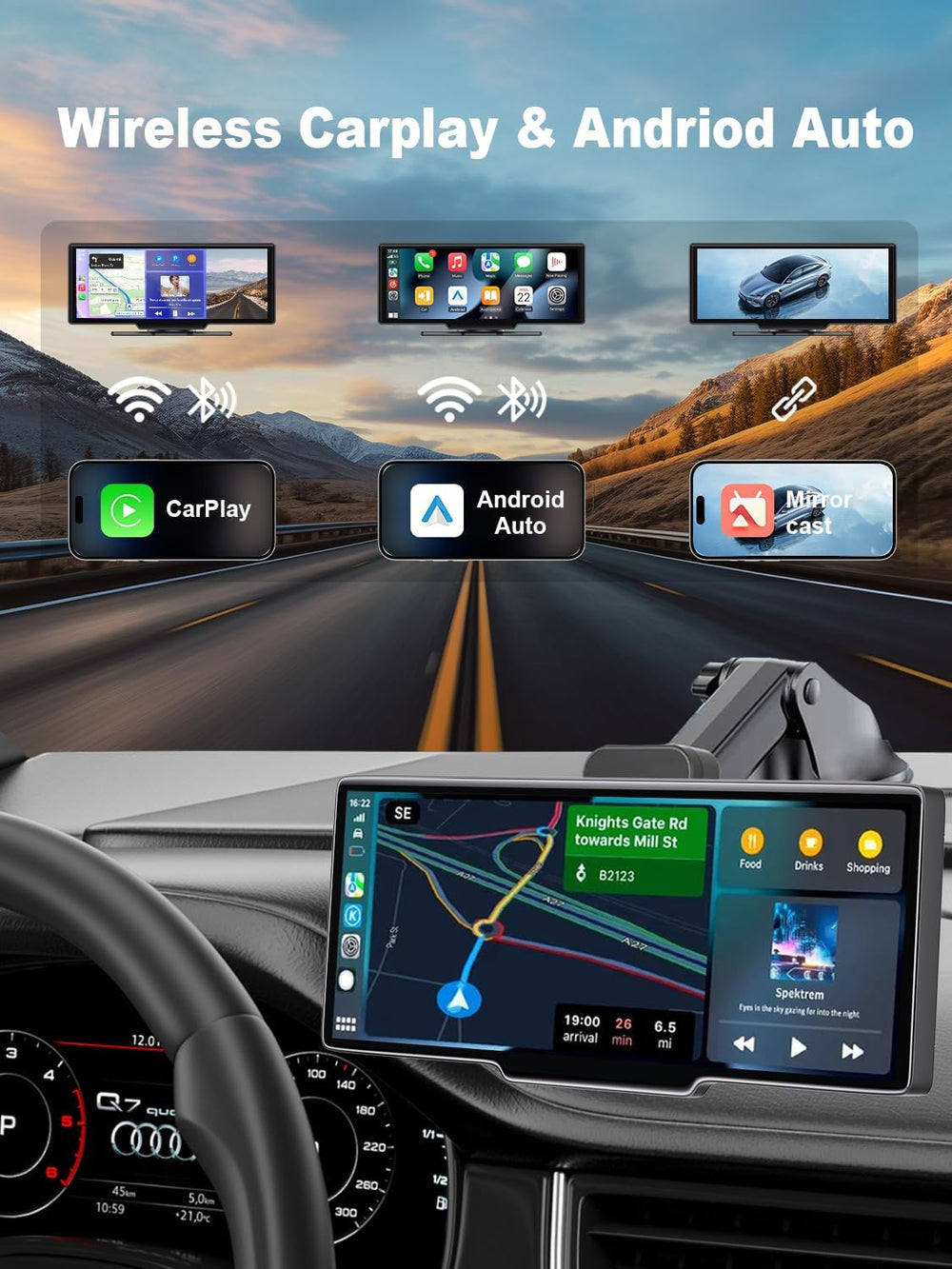 Carplay Screen for Car, 10.26" Wireless Apple CarPlay & Android Auto