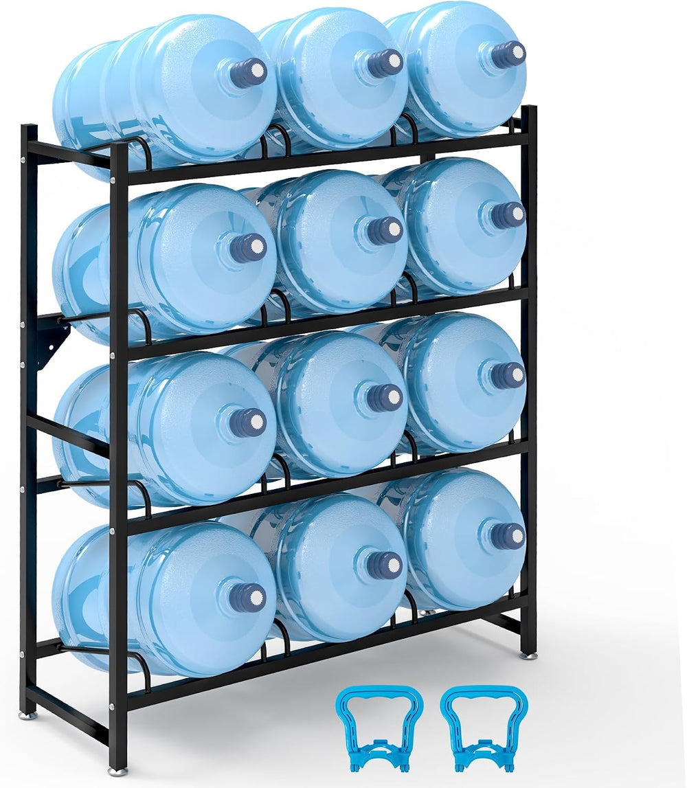 12-Tray 5 Gallon Water Jug Holder，4-Tier Water Jug Rack