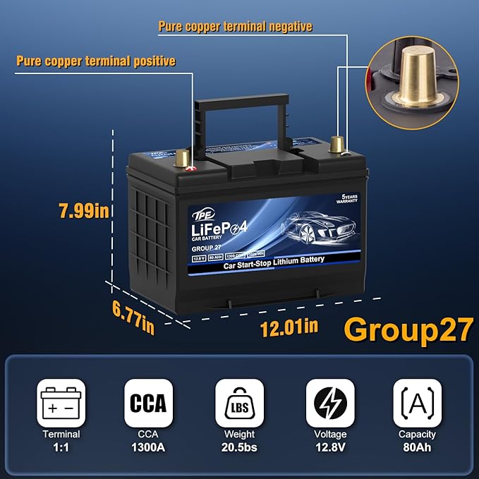 GROUP 27 Car Start-Stop Lithium Battery 12V 80AH Car Battery
