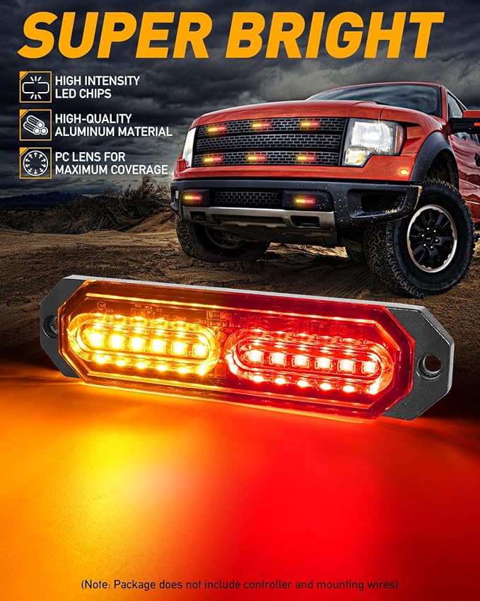 HLauto 1200T Emergency Strobe Grille Lights: 8pcs 12 LED Sync Feature Safety