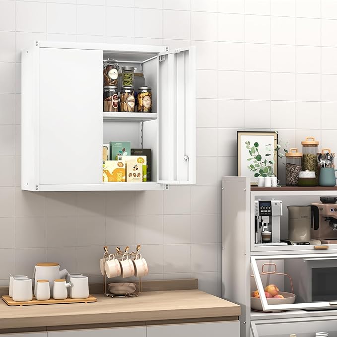 GREATMEET Metal Wall Cabinet, Wall Mounted Storage Cabinet