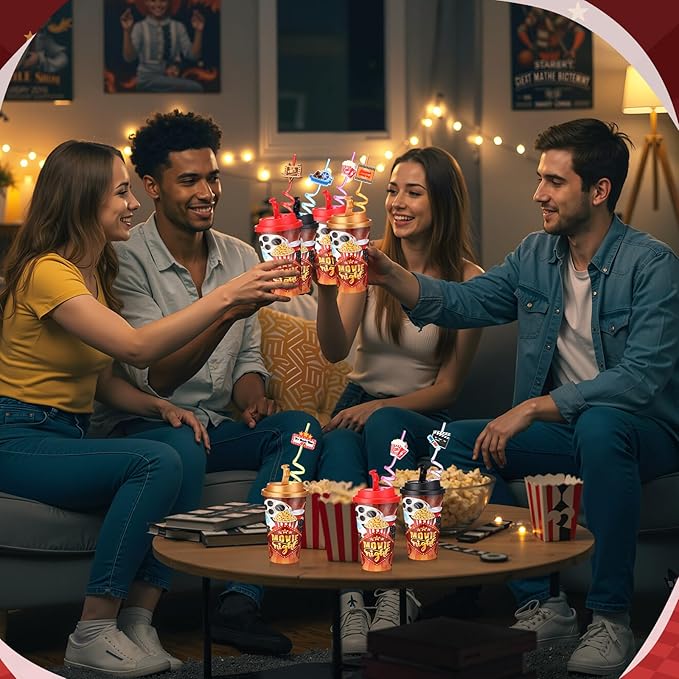 Yungyan 36 Sets Movie Night Party Favors Goodie Cups with Lids and Straws for...