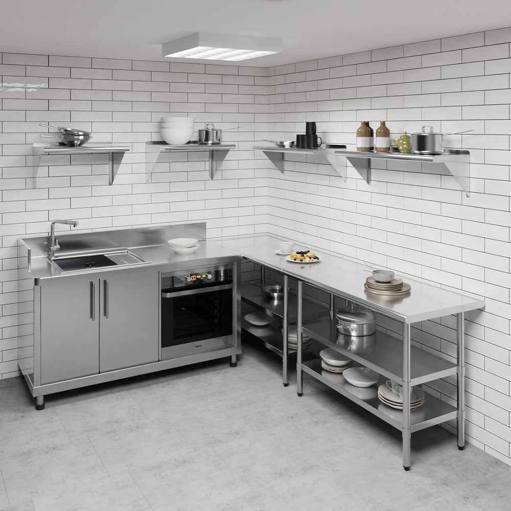 AmGood 12 in. x 36 in. Stainless Steel Wall Shelf with Backsplash - Holds 230...