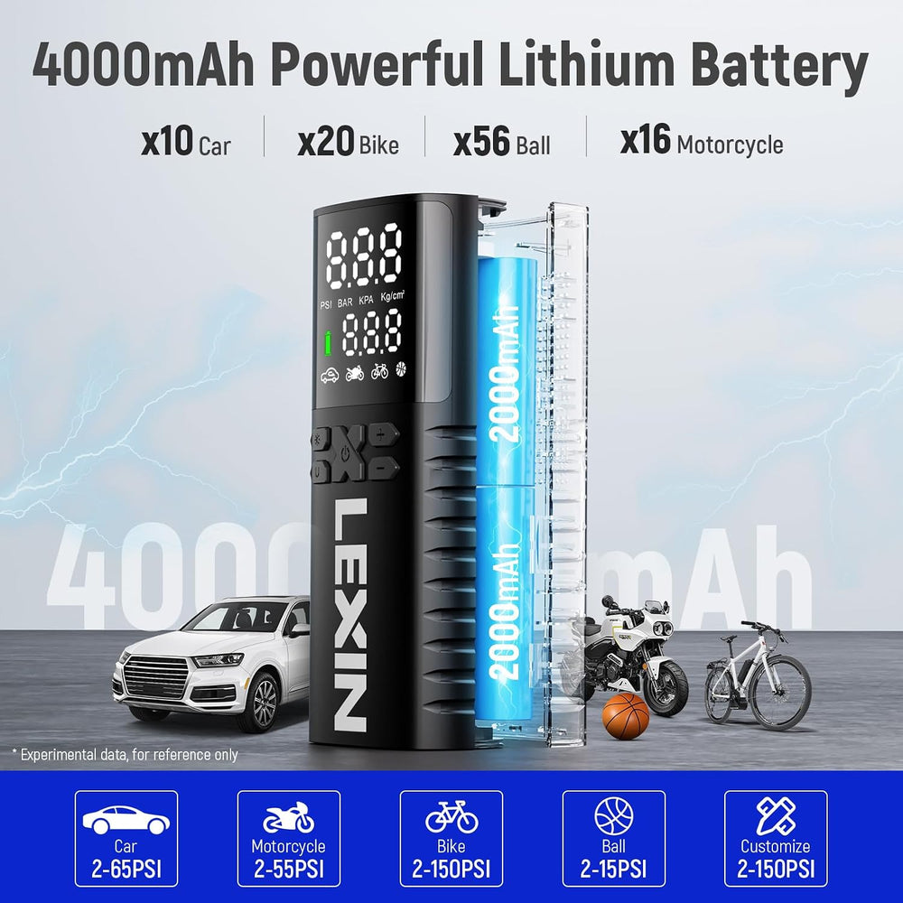 LEXIN P4 Portable Tire Inflator, 150 PSI Air Pump for Car, Motorcycle, Bike
