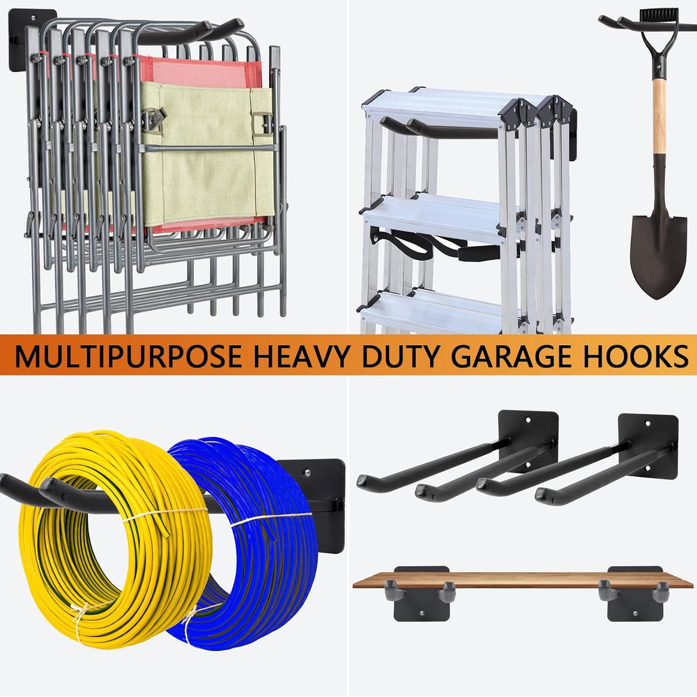 Sinoer 4 Pack Steel Wall Mount Double Garage Storage Hooks