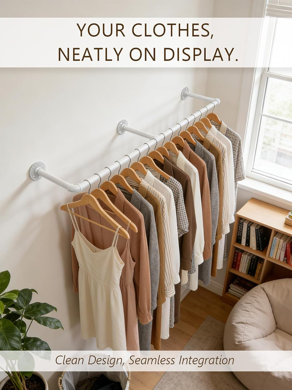 Aduanbang 65.7in Industrial Pipe Wall Mounted Clothes Rack, Heavy Duty Detach...