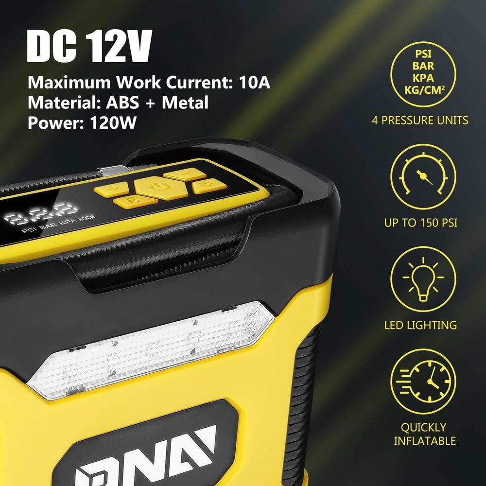 ‎DNA MOTORING TOOLS-00211 Yellow 12V DC Digital Tire Inflator Portable Air Co...
