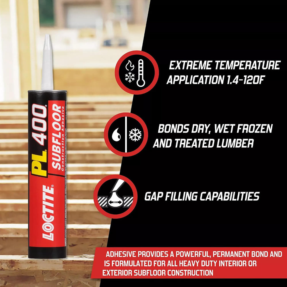 Loctite PL 400 Subfloor Heavy Duty Adhesive, 10 fl oz, 12, Cartridge