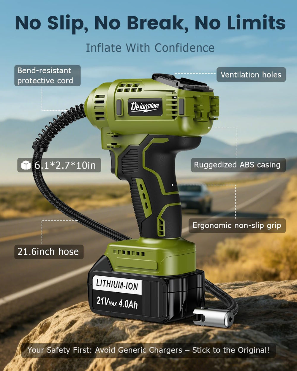 Portable Air Compressor for Car Tires with 2x4000Mah 21V Batteries, Fast 150P...
