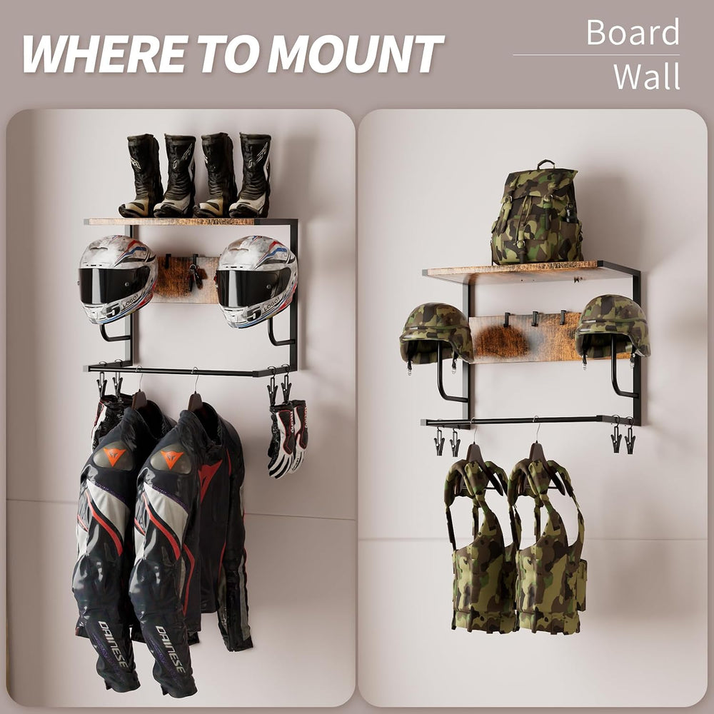 Motorcycle Helmet Holder Wall Mounted, Helmet Rack Wall Mount with Helmet Rac...