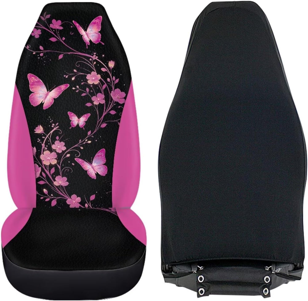 Howilath Universal Fit Pink Butterfly Flower Car Seat Covers 2-Piece Elastic ...